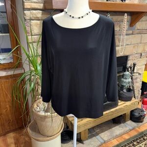 CHICOS SIZE 1 SIZE MEDIUM BUSINESS PROFESSIONAL BLACK DOLMAN SLEEVE TOP